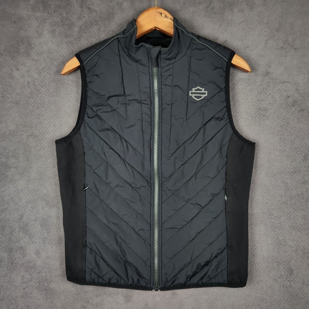 Harley Davidson Vest Womens Small Black Full Zip Reflective Quilted Insulated